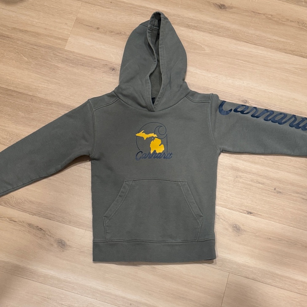 Carhartt Kids Charcoal Hoodie with Yellow and Navy Design